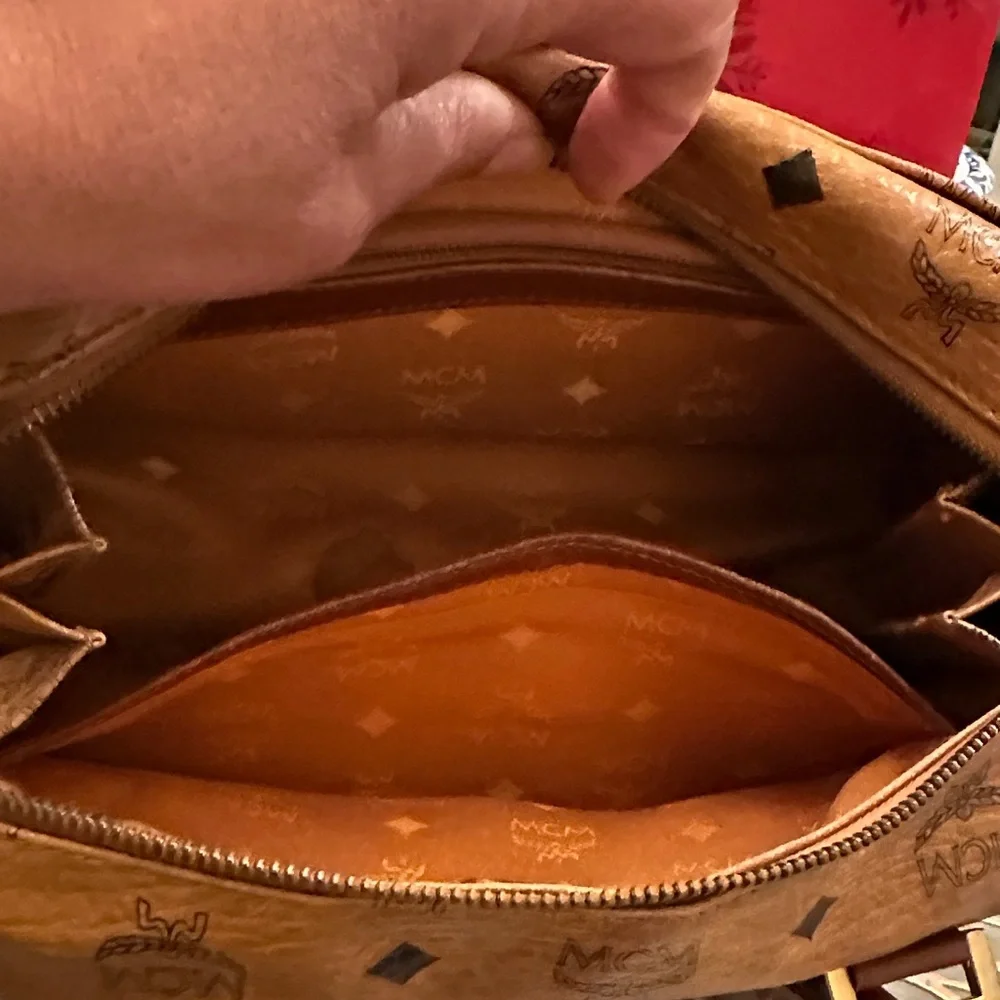 MCM Tan Monogram Satchel with Gold Accents - Picture 10 of 14